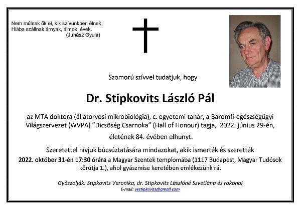 Elhunyt Dr. Stipkovits László